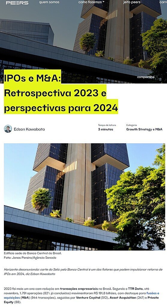 IPOs e M&A: Retrospectiva 2023 e perspectivas para 2024